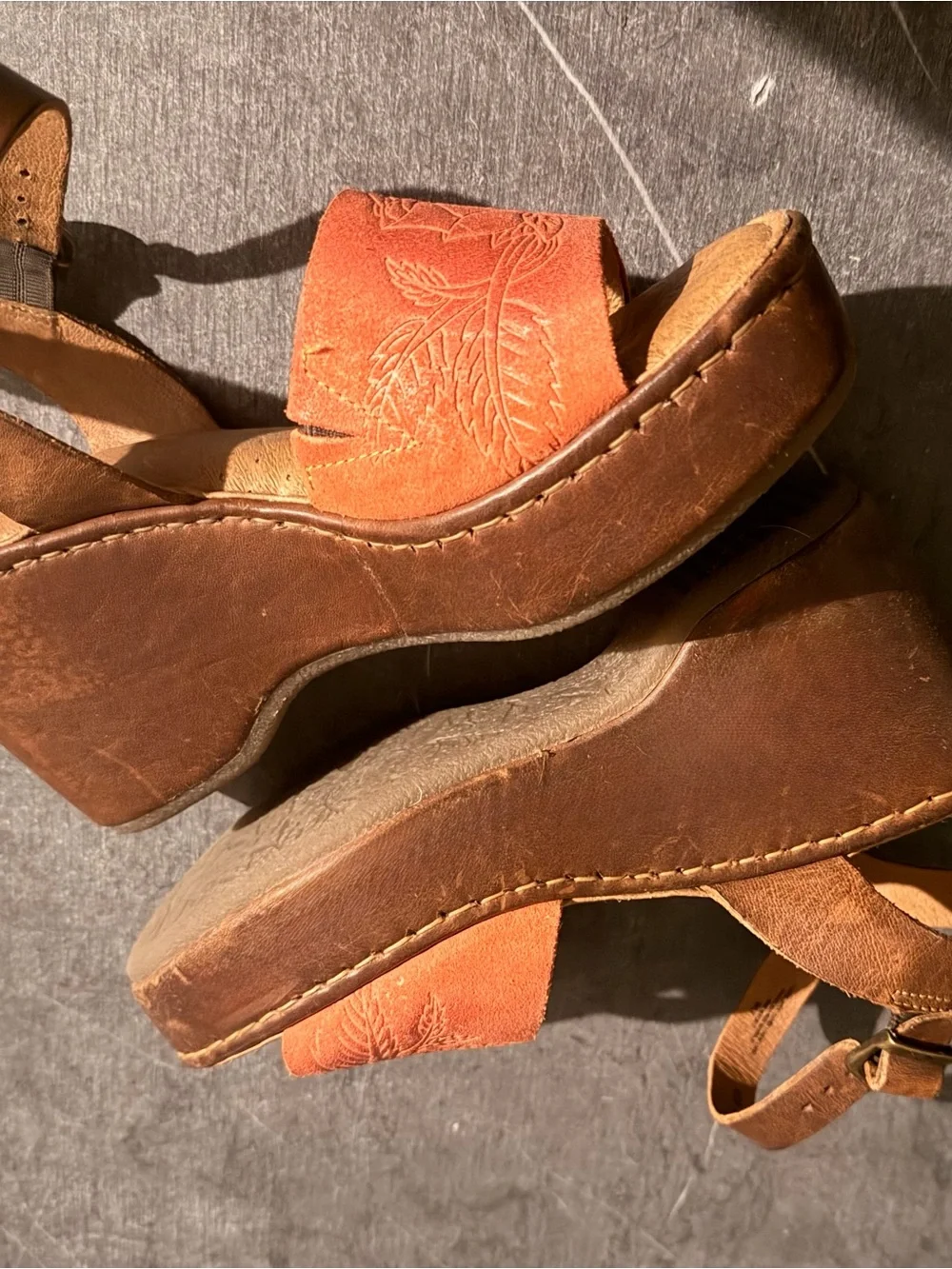 Born Moapa Women's Two-Tone Orange/Brown with Floral Embossing Platform Sandals